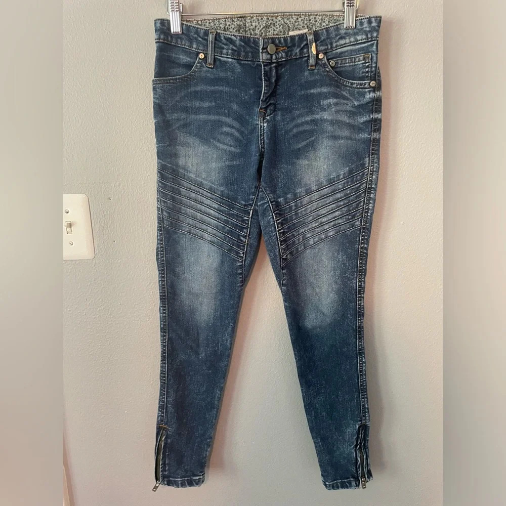 Harley Davidson Womens Dark Wash Low Rise Moto‎ Zipper Skinny Jeans size 27